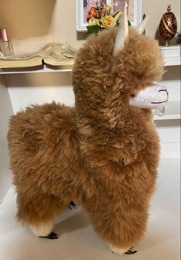 アルパカ ぬいぐるみ アルパカ原毛 ペルー製 60cm ふわふわの毛並みが