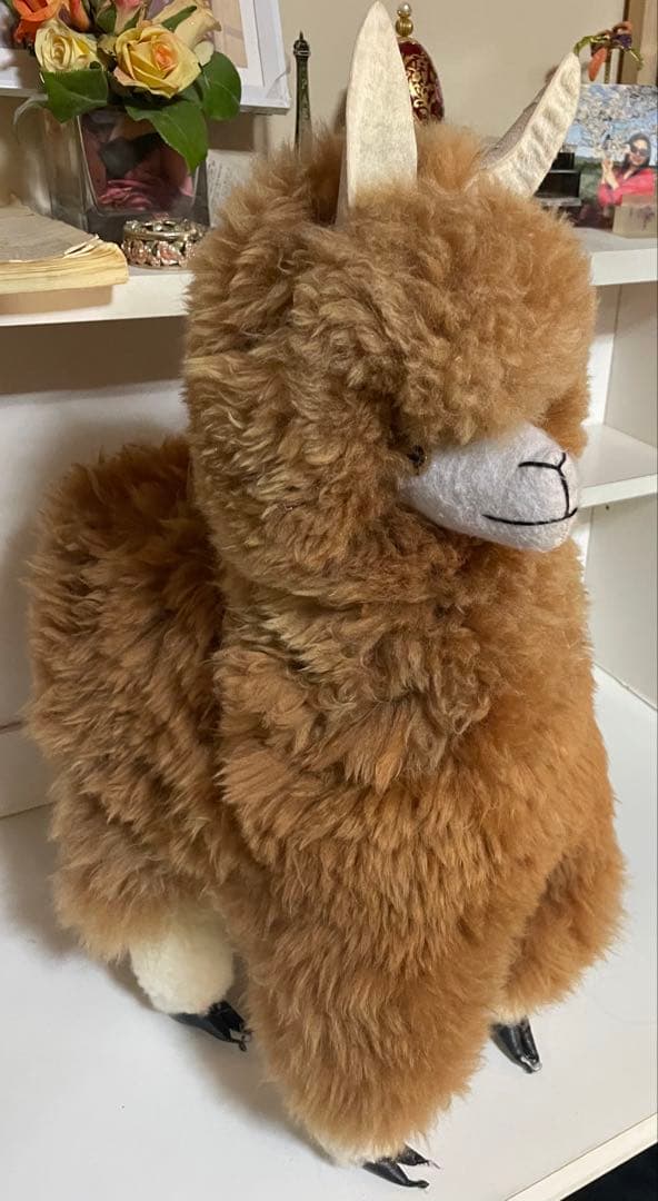 アルパカ ぬいぐるみ アルパカ原毛 ペルー製 60cm ふわふわの毛並みが