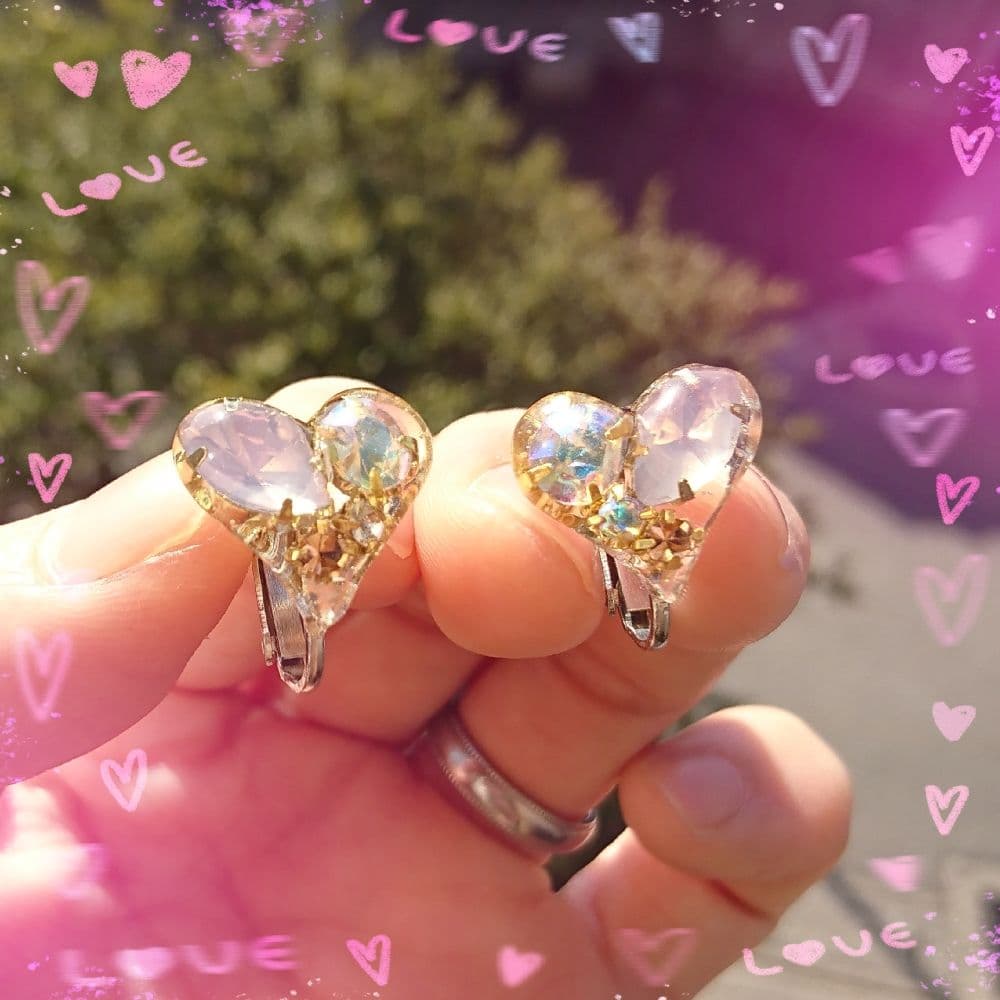 キラキラビジューイヤリング♡ピンクシェイプハート(訳あり品)