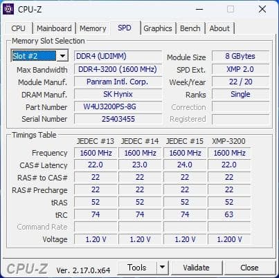 デスクトップ用中古メモリ　CFD Panram DDR4-3200 8GB×2枚