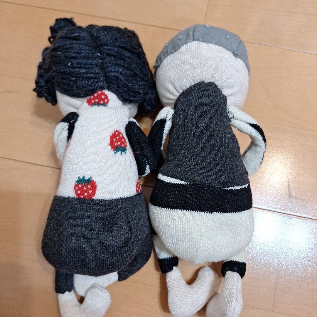 ストロベリー柄とストライプの人形2体セット　ハンドメイド