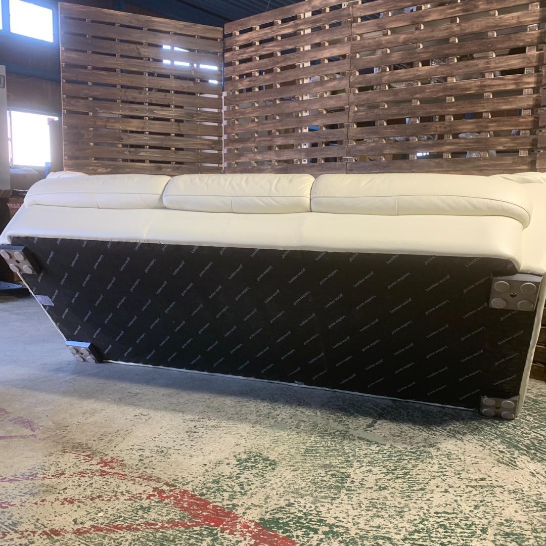 K957 レザー カウチソファ 3人掛けソファ ホワイト オットマン付