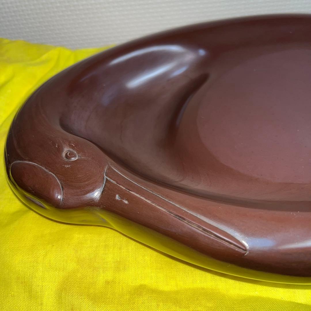 ⭕️紅渓石硯　特殊　千年鶴彫刻　羊堂作　23cm 2.4kg 崎川羊堂