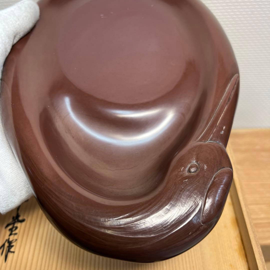 ⭕️紅渓石硯　特殊　千年鶴彫刻　羊堂作　23cm 2.4kg 崎川羊堂