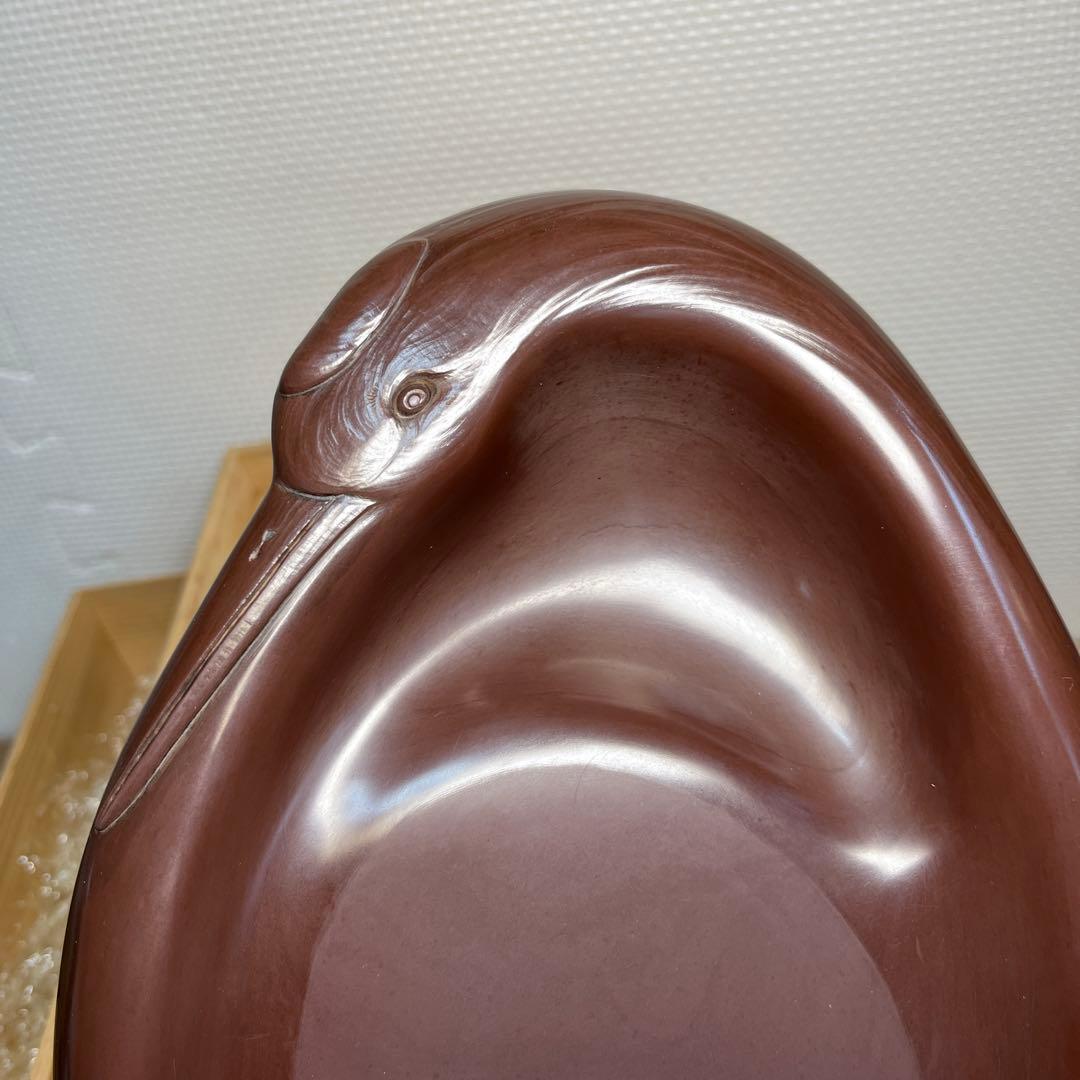 ⭕️紅渓石硯　特殊　千年鶴彫刻　羊堂作　23cm 2.4kg 崎川羊堂