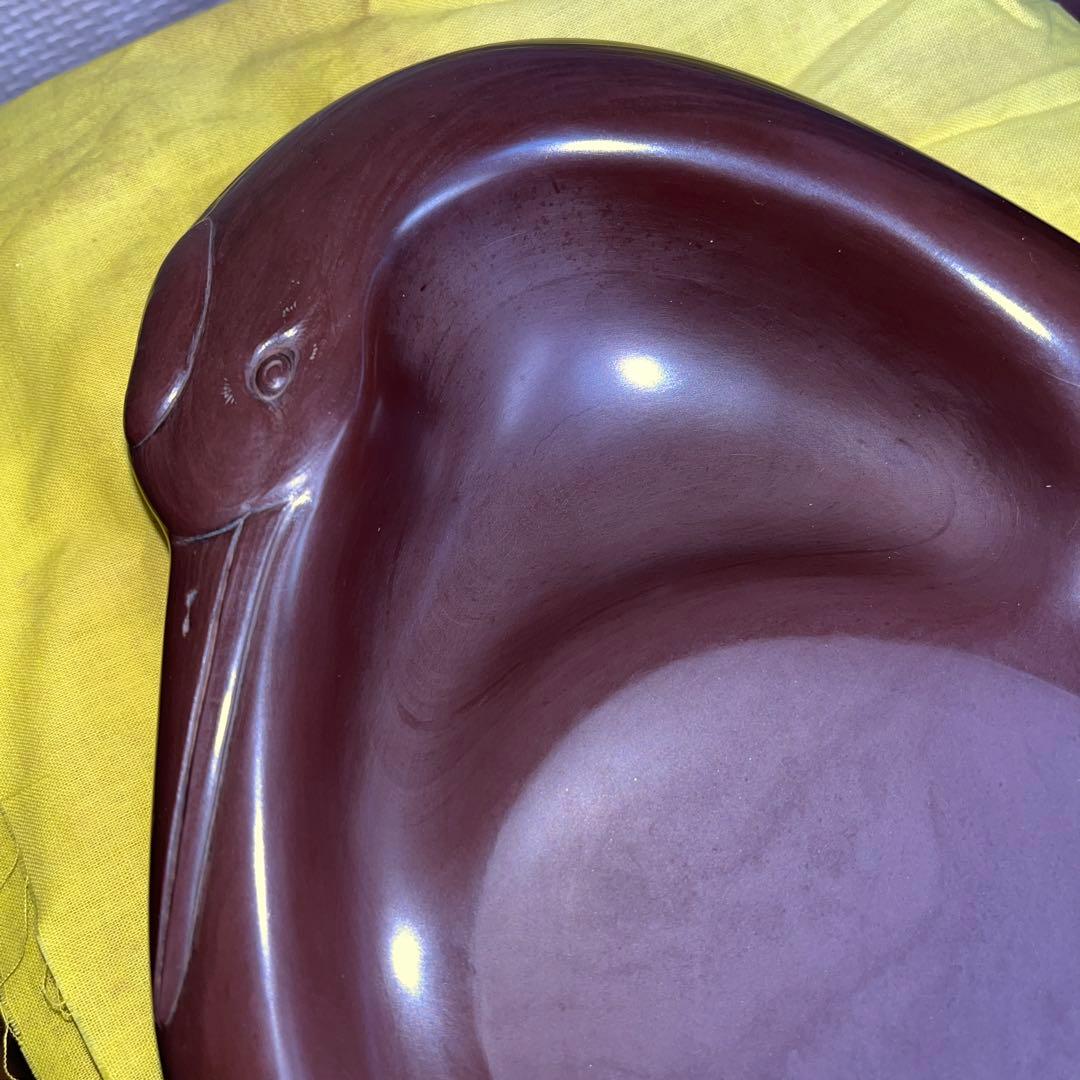 ⭕️紅渓石硯　特殊　千年鶴彫刻　羊堂作　23cm 2.4kg 崎川羊堂