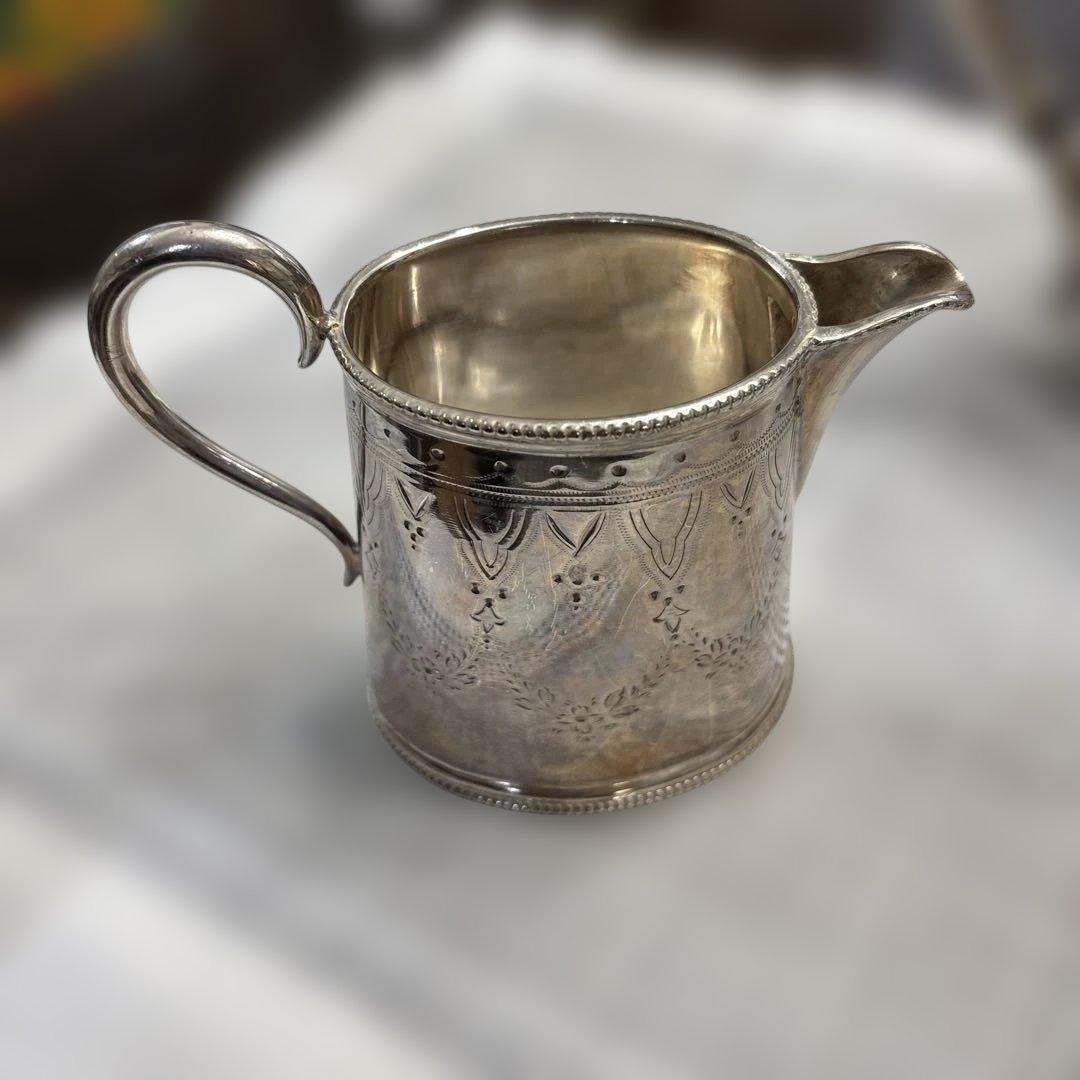 イギリス製　アンティーク　シルバーポットティーセット　トレイ　おまけ付き