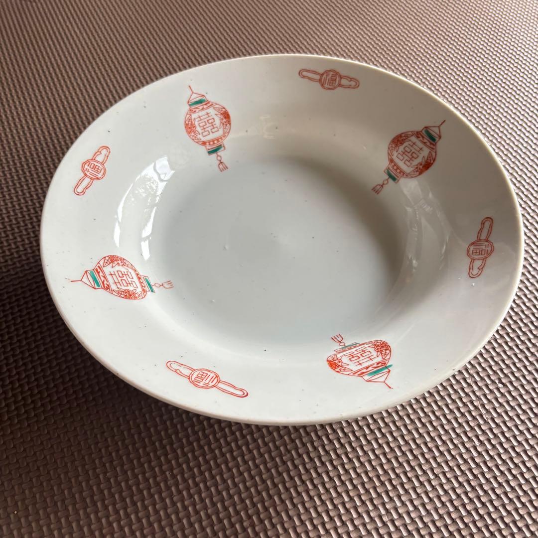 【レア品】【台湾レトロ食器】ダブルハピネス提灯柄 & 童子柄茶杯2個セット