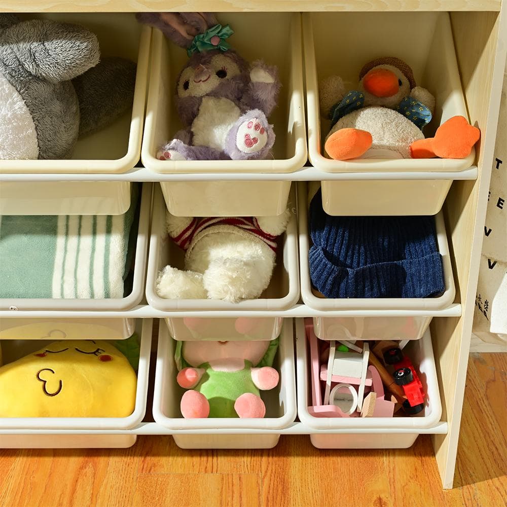 【新品】木製 幅114cm 大容量おもちゃ収納ラック ホワイトボード付