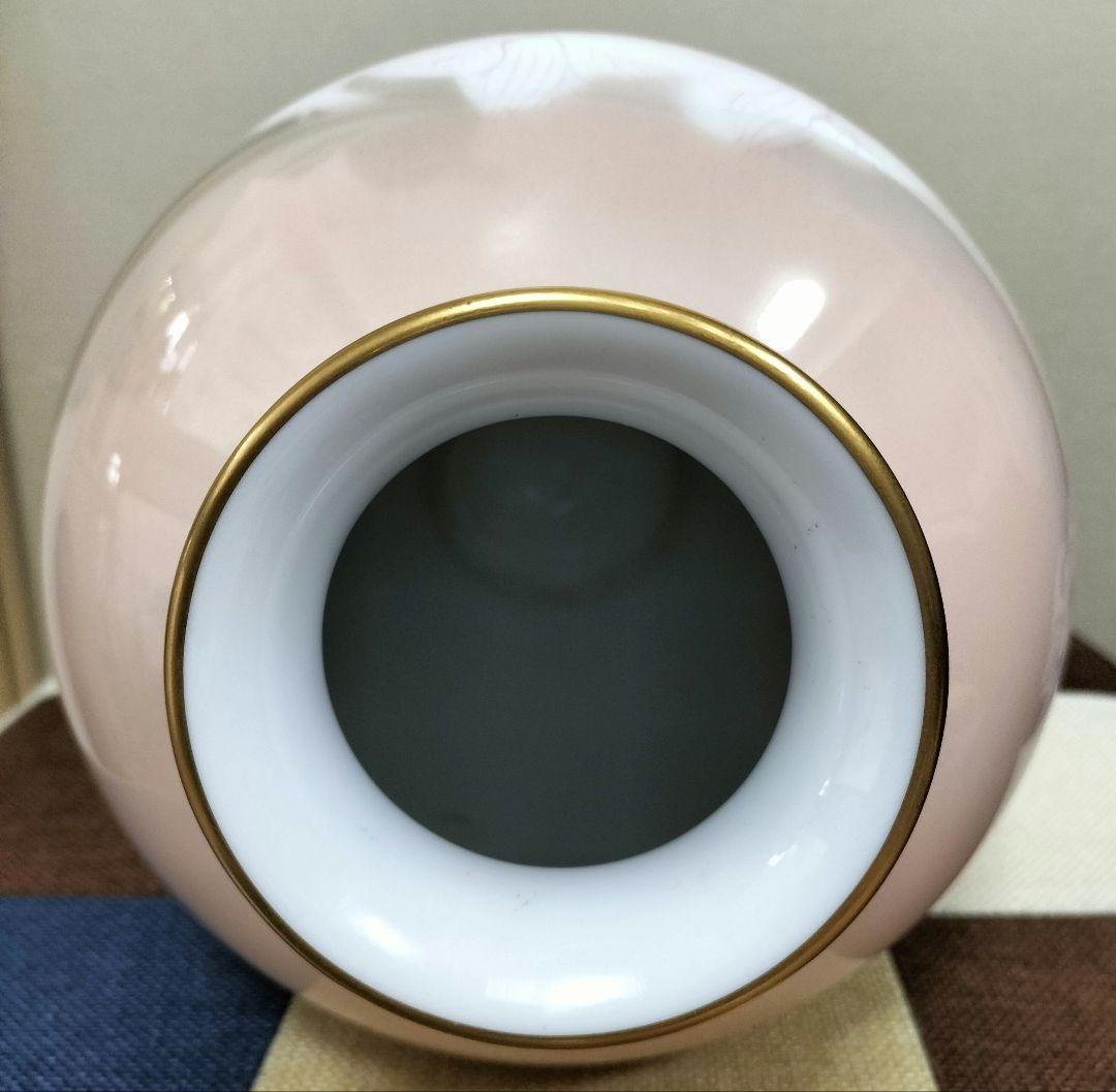 有田焼☆深川製磁 色絵彩磁　胡蝶蘭　花瓶　花生　花器　サーモンピンク10号