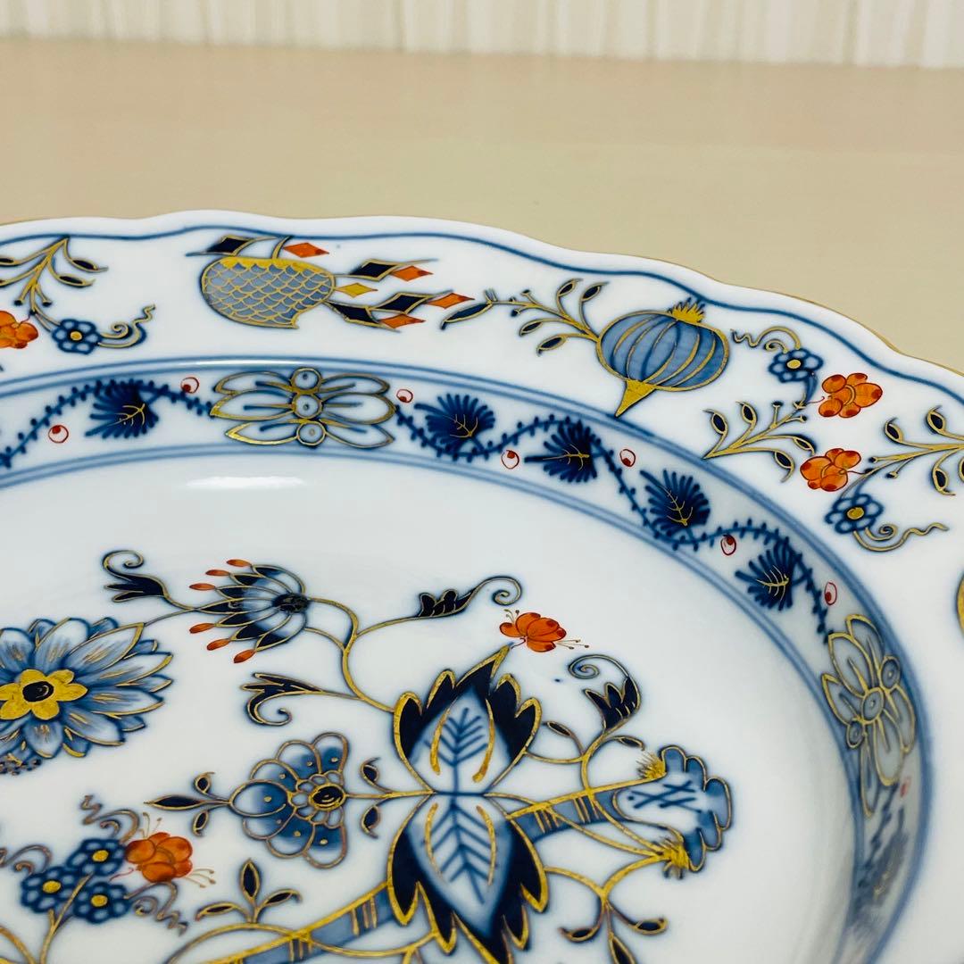 Meissen マイセン カラーオニオン 朱金 プレート 直径 約23.5cm