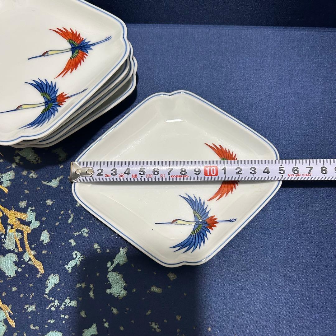 源右衛門　手描き　菱形 鶴の絵柄 5枚セット