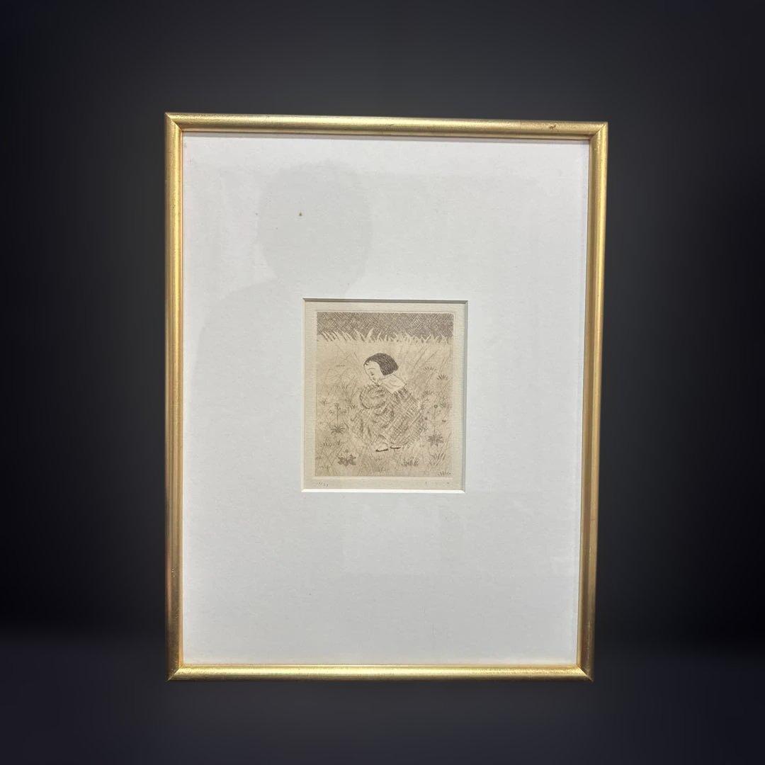 樋口ちとせ可愛い少女と草花リトグラフ