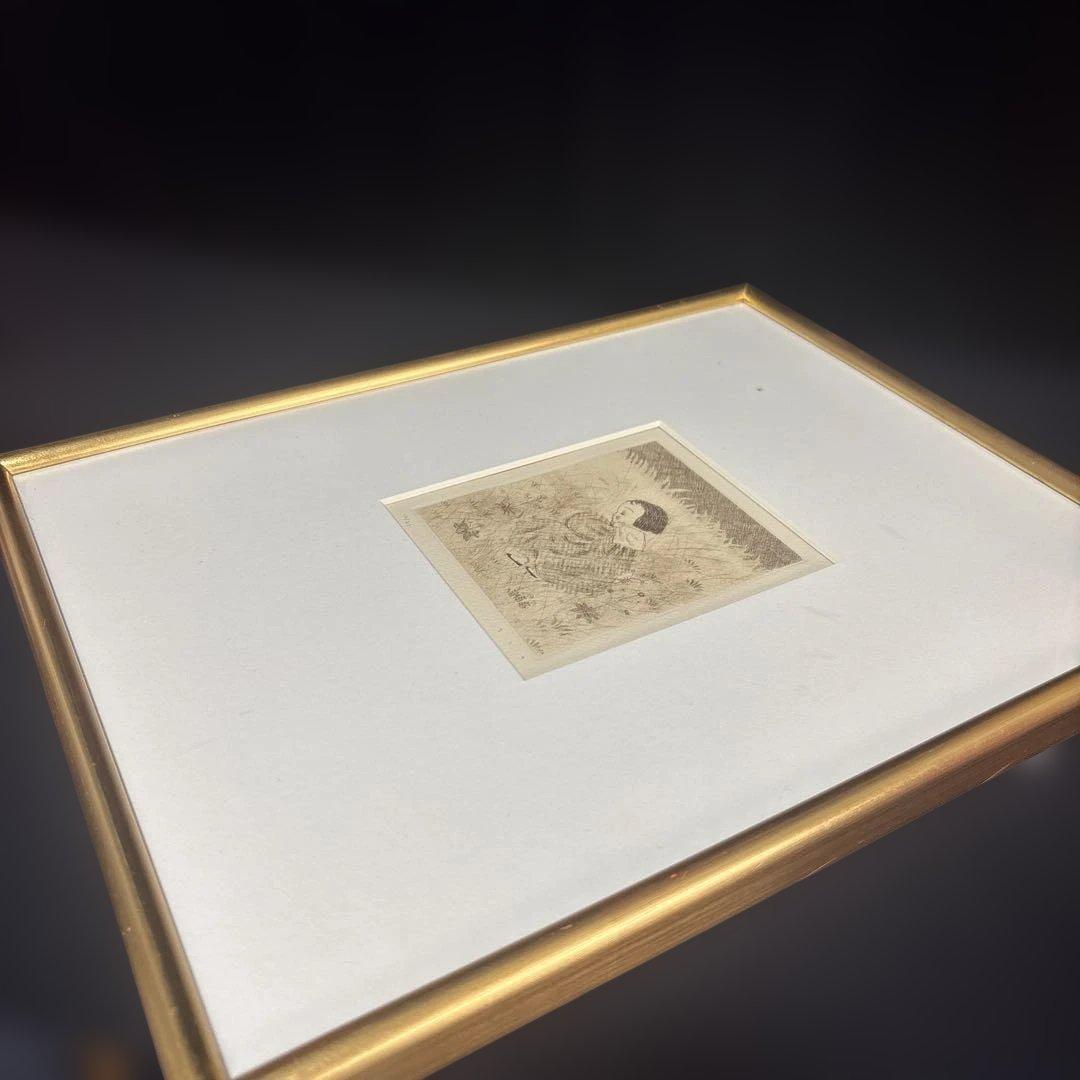 樋口ちとせ可愛い少女と草花リトグラフ