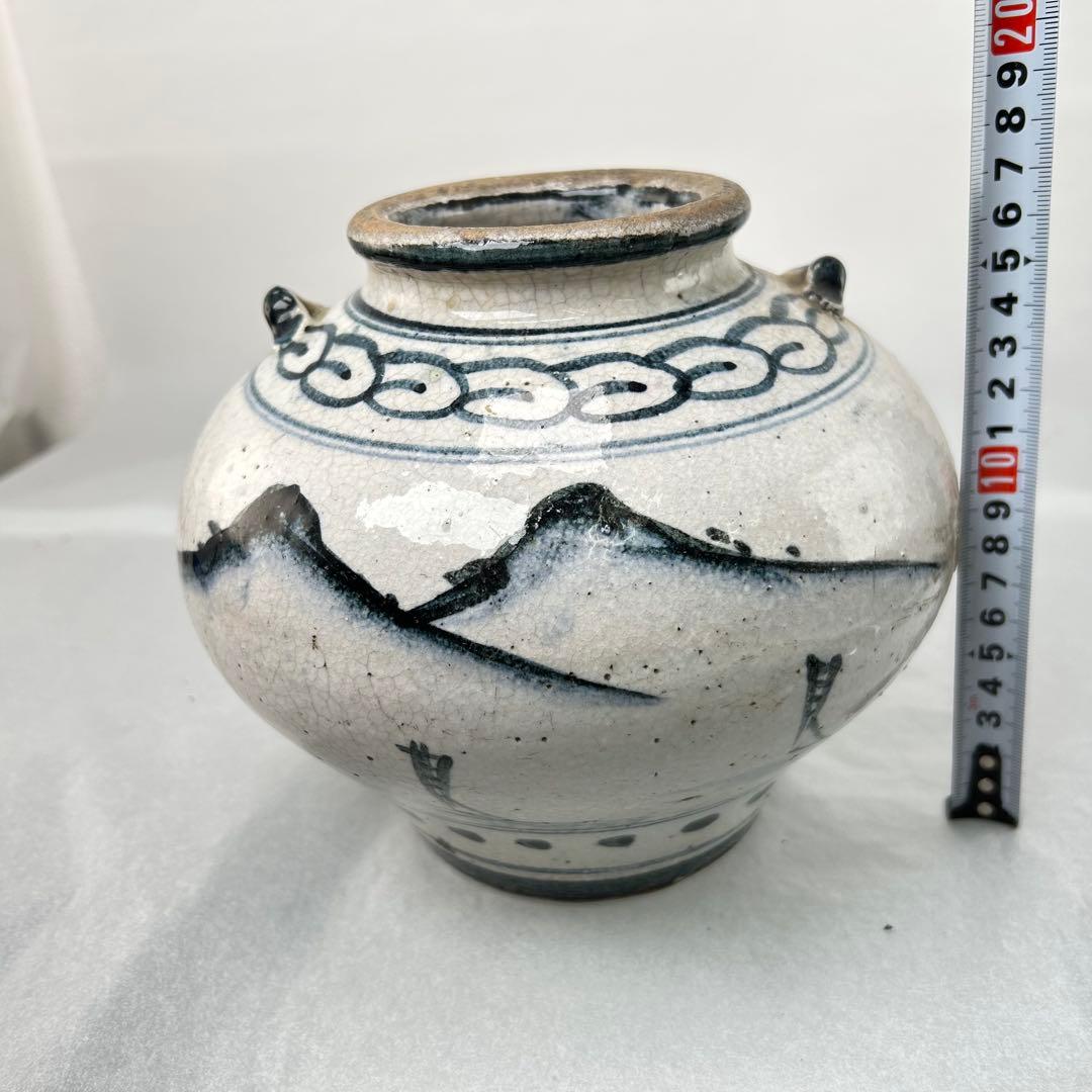 高橋 道八造染付 楼閣山水 花入 飾壺