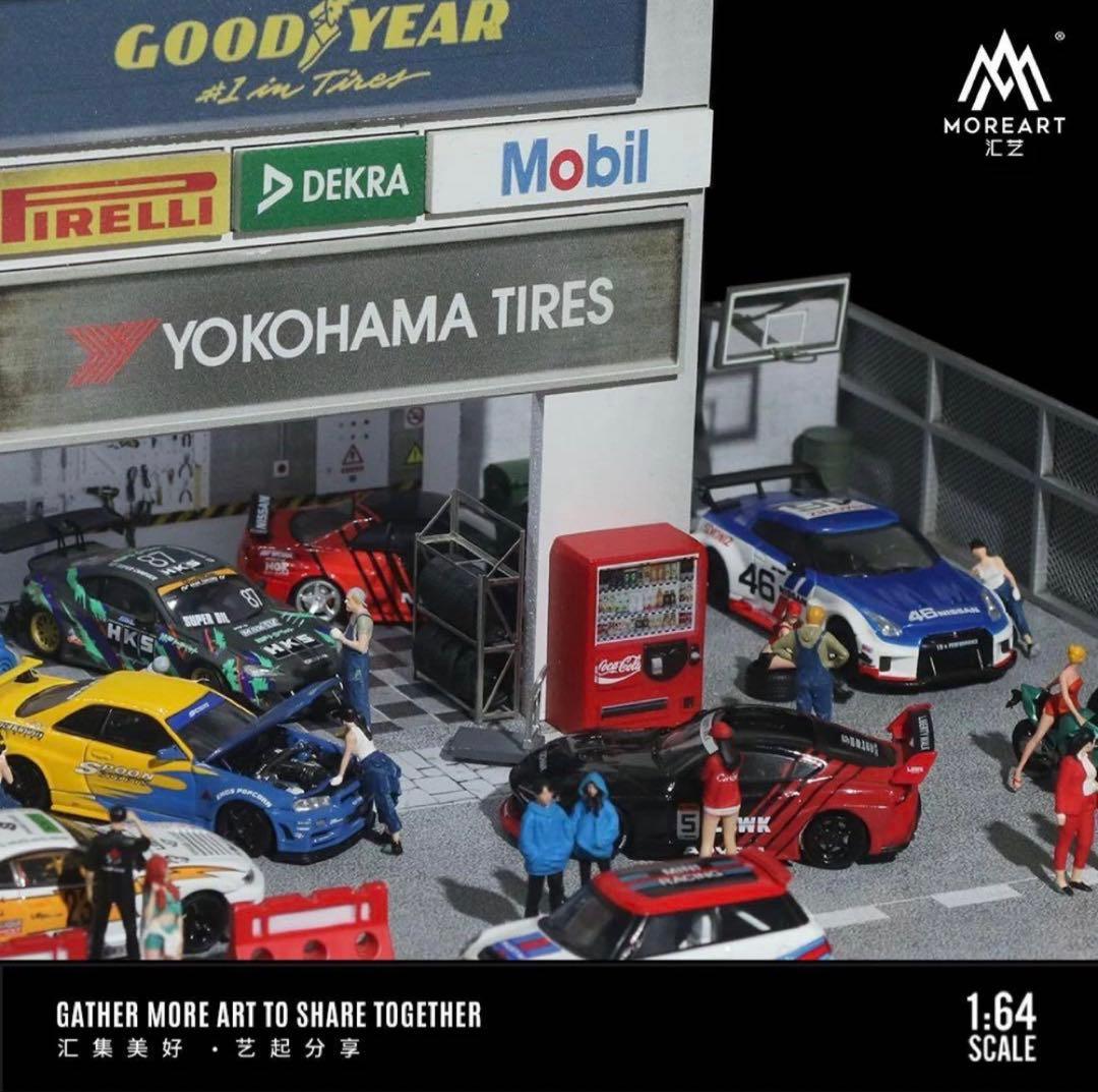 新発売MoreArt 1/64 自動車改造ショップの建物模型 ジオラマ 駐車場
