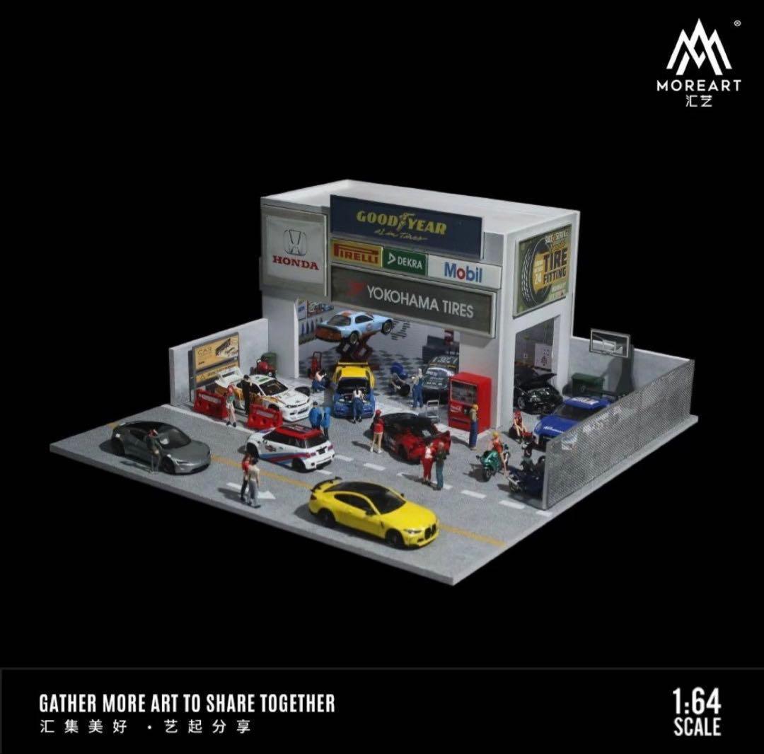 新発売MoreArt 1/64 自動車改造ショップの建物模型 ジオラマ 駐車場