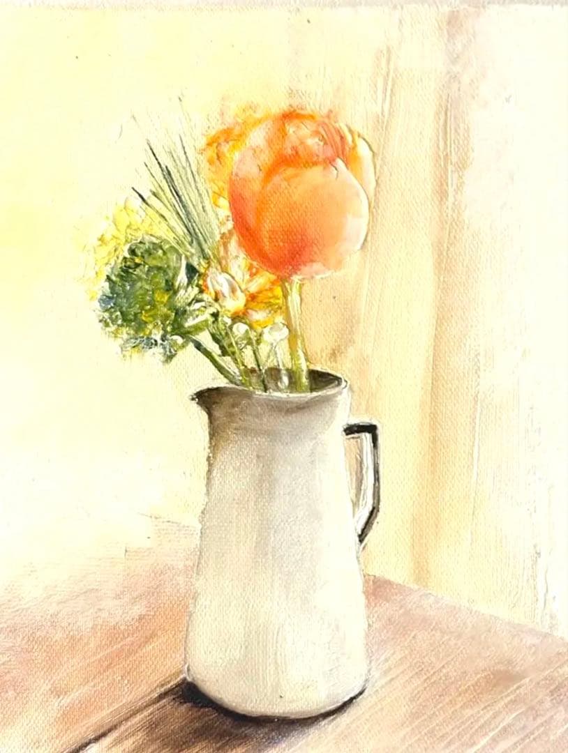 水彩画 花瓶に生けた花