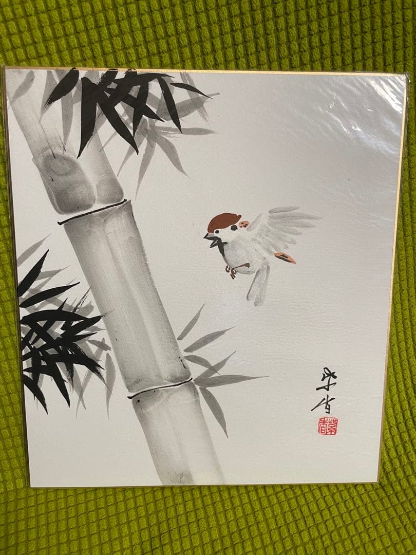 青色波模様 花模様 掛軸と５枚の色紙セット