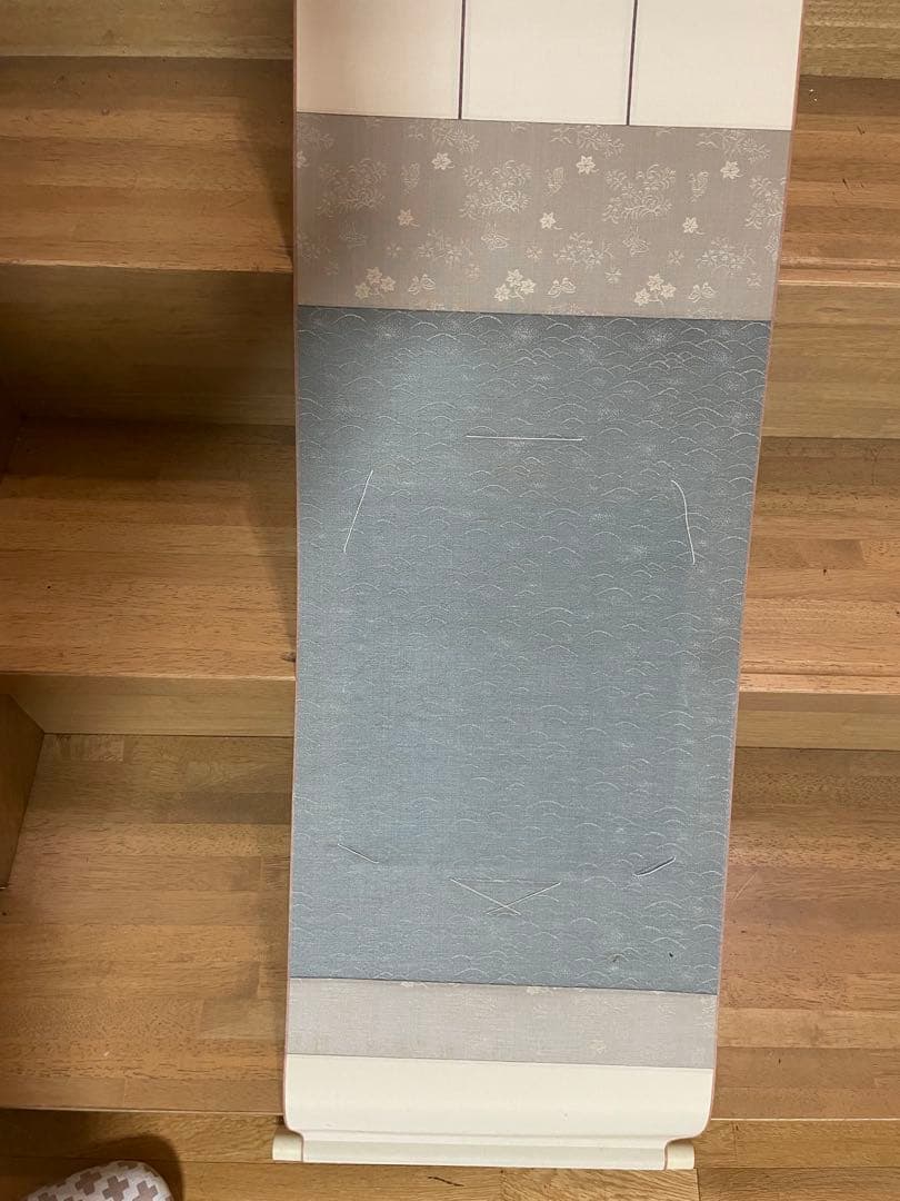 青色波模様 花模様 掛軸と５枚の色紙セット