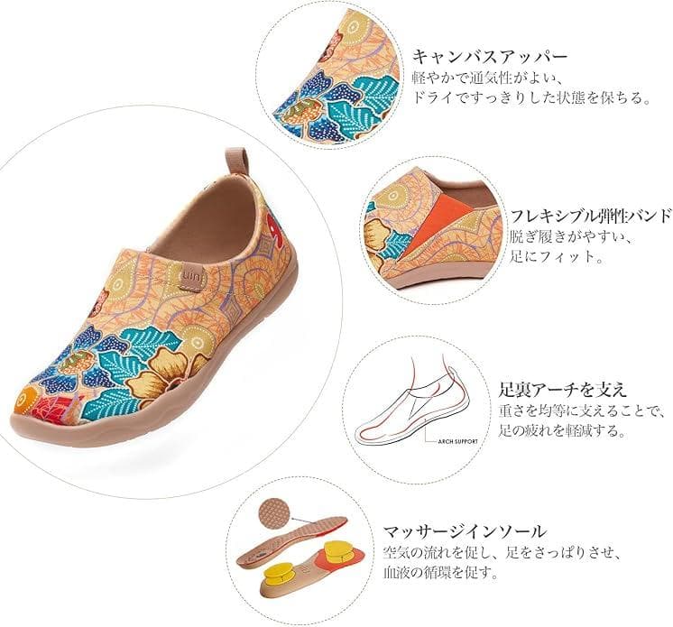 レディース ローファー フラット シューズ 花柄デザイン スリッポン 26-35