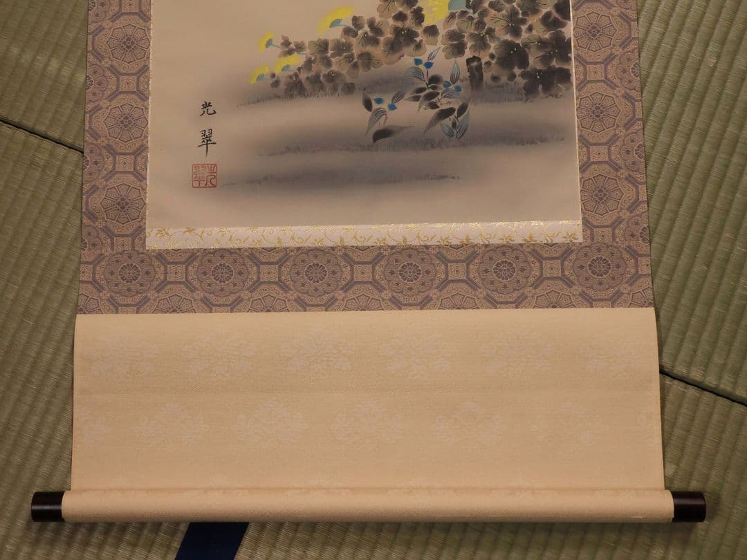 【模写】日本画 光翠 四季花 絹本 掛軸 彩色 草花 MA986