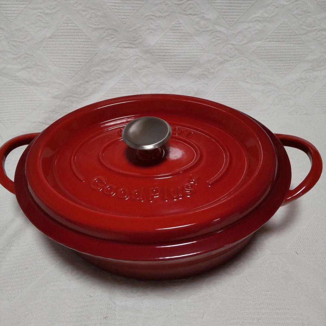 ❰未使用❱★グッドプラスキャストポット★ オーバル２６cm 浅型レッド