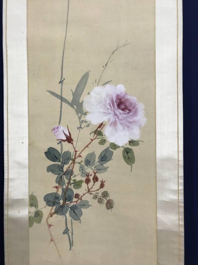 【真作】赤松雲嶺/平安長春図/竹に薔薇図/掛軸/名家伝来/AB-853