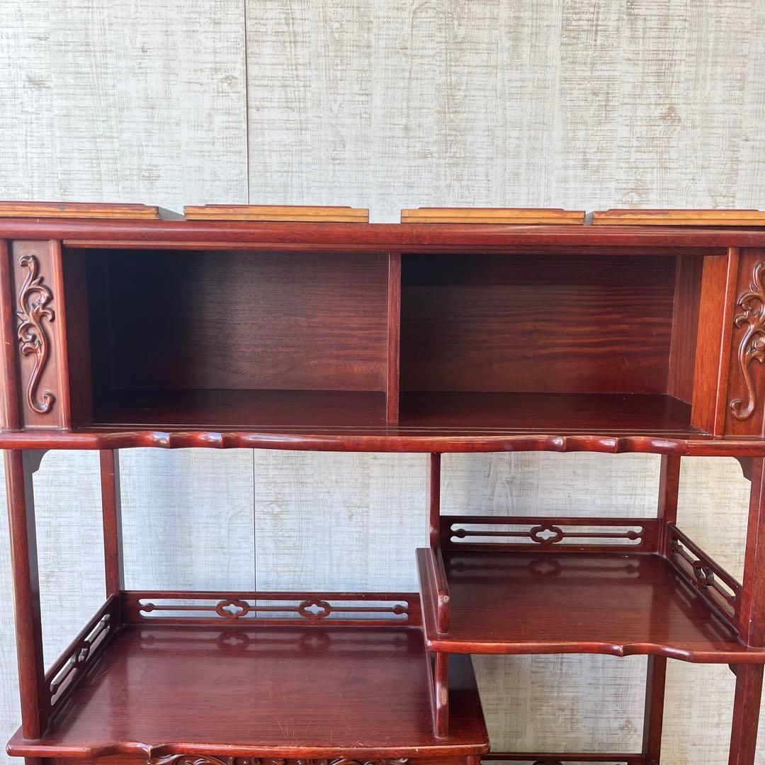 【アンティーク】唐木家具 茶箪笥 飾り棚 中国骨董 松透彫り サイドボード