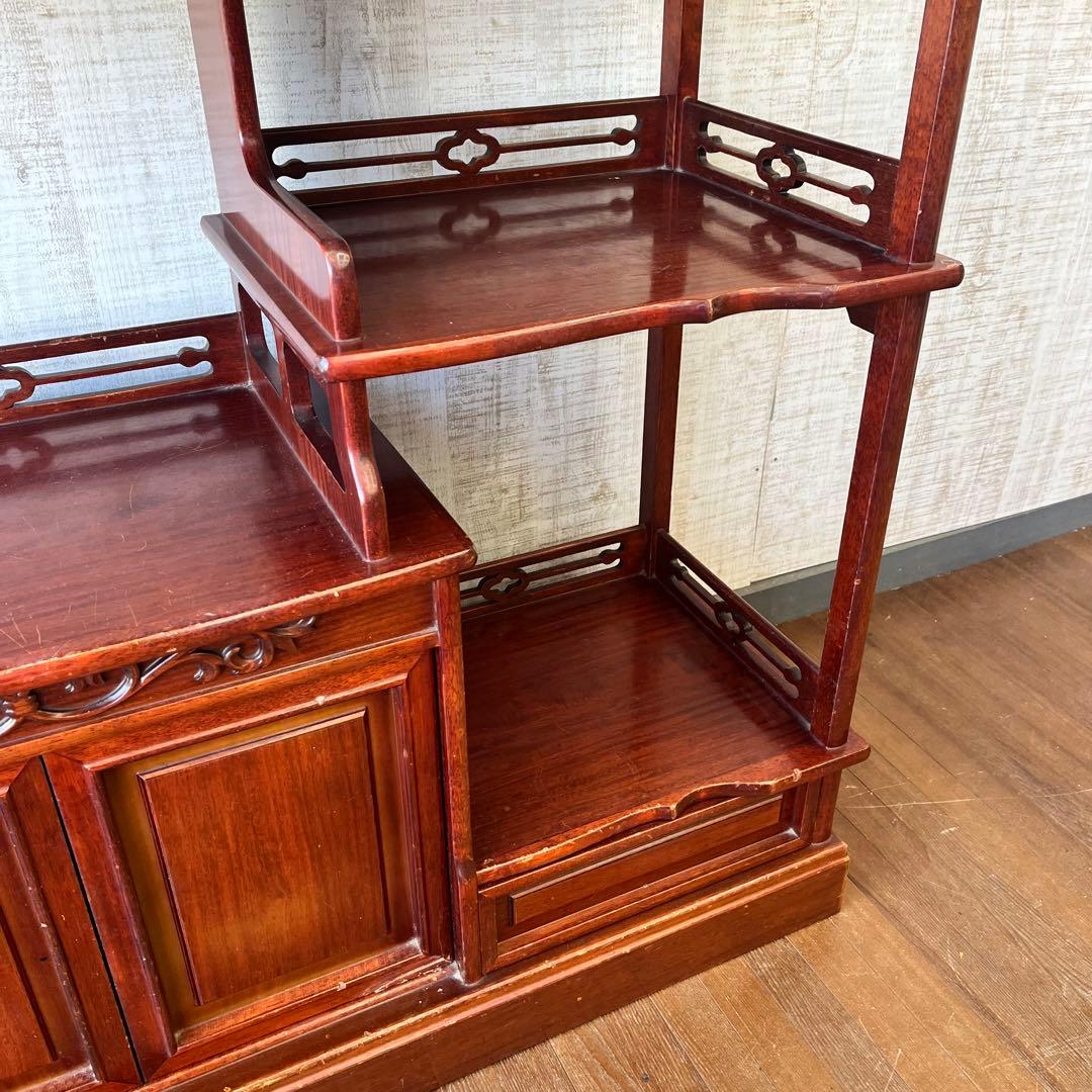 【アンティーク】唐木家具 茶箪笥 飾り棚 中国骨董 松透彫り サイドボード