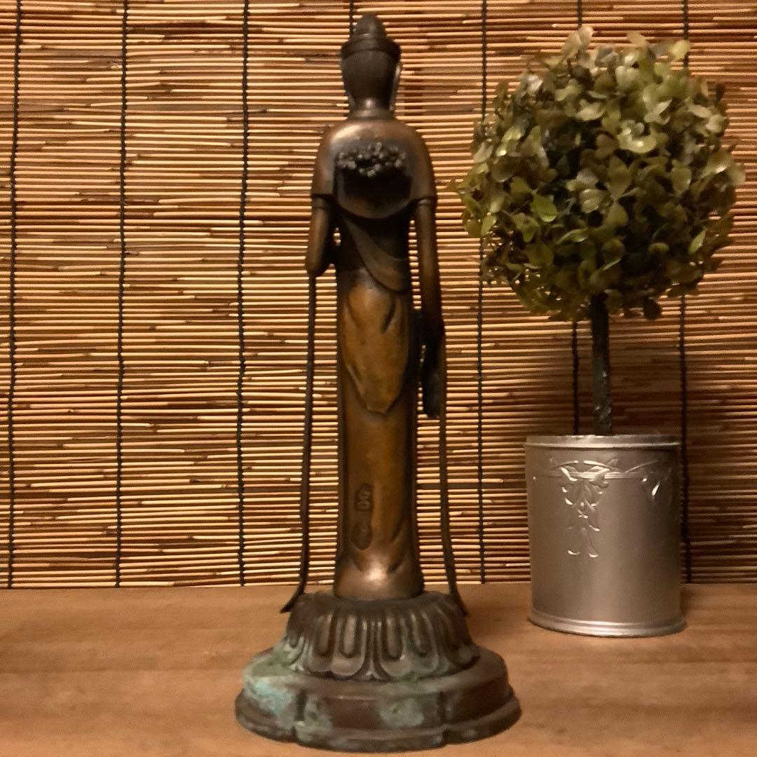 大正〜昭和期「聖観世音菩薩立像」仏教三大信仰・観音経・般若心経・銅・仏師銘刻印