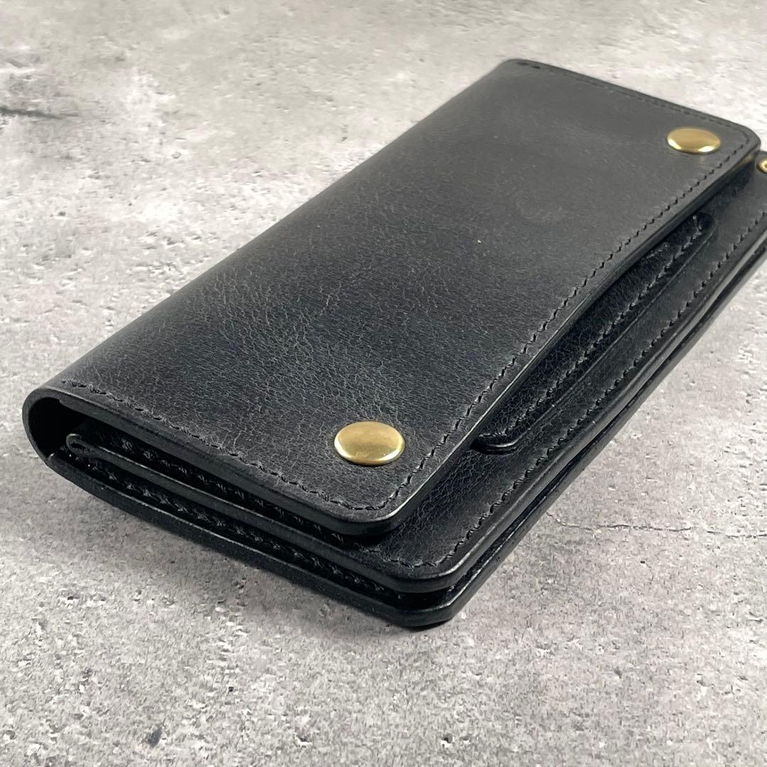 ロングトラッカーウォレット　ヴィンテージ風　イタリアンレザー　無骨　二層式