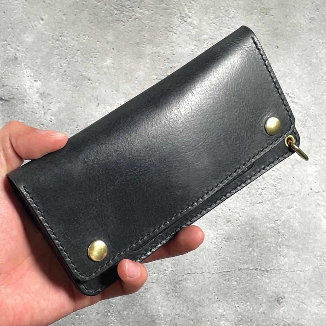 ロングトラッカーウォレット　ヴィンテージ風　イタリアンレザー　無骨　二層式