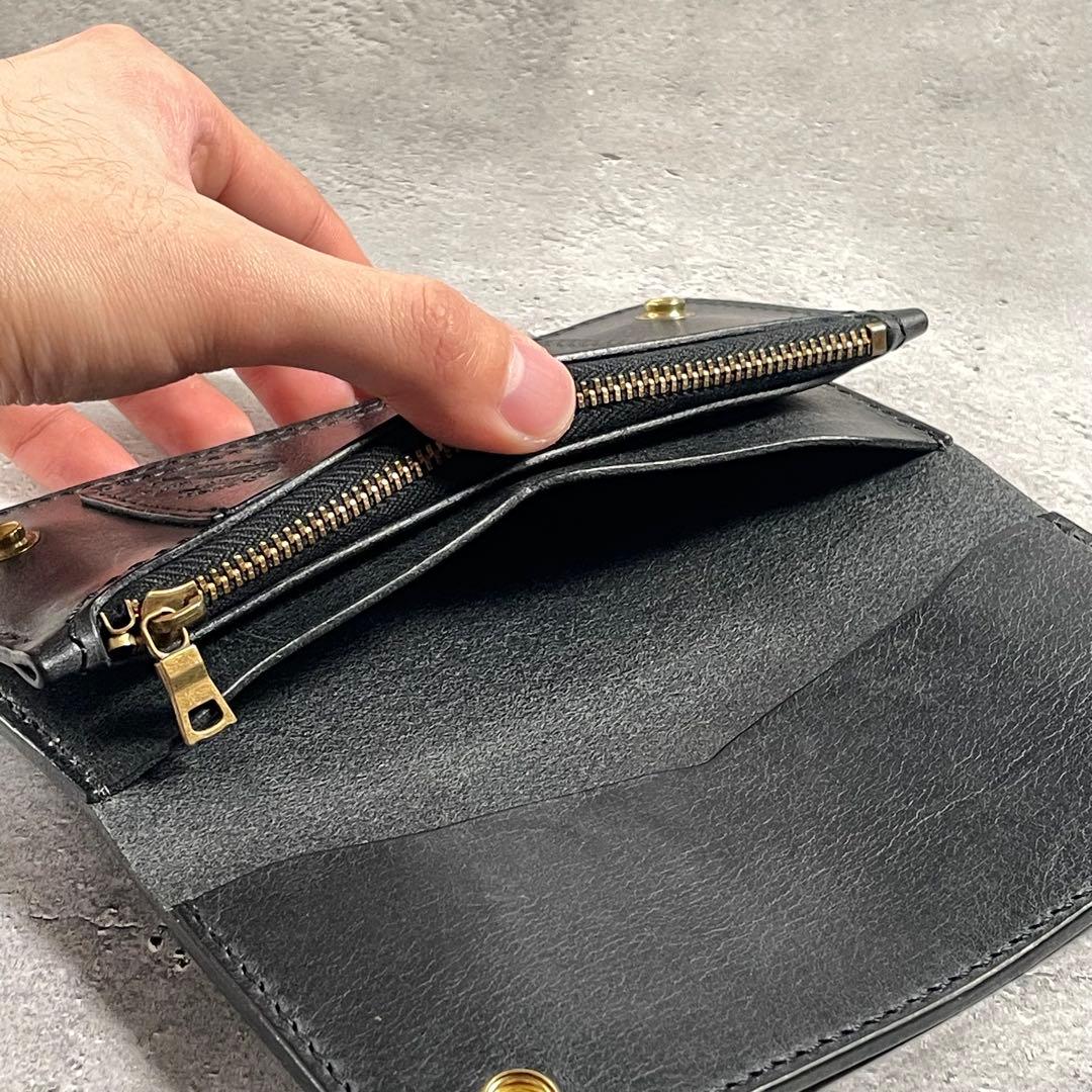 ロングトラッカーウォレット　ヴィンテージ風　イタリアンレザー　無骨　二層式