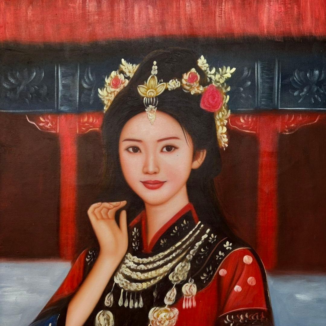冷軍 作品図 手描き油彩画 人物画 70×100cm