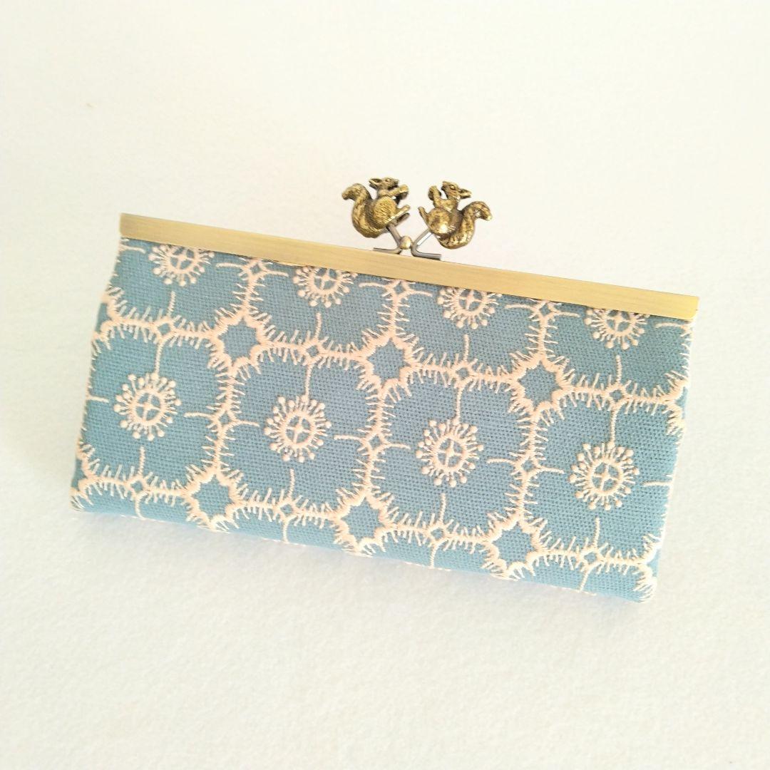 ミナペルホネン アネモネ （ブルー）リス浮足がま口長財布