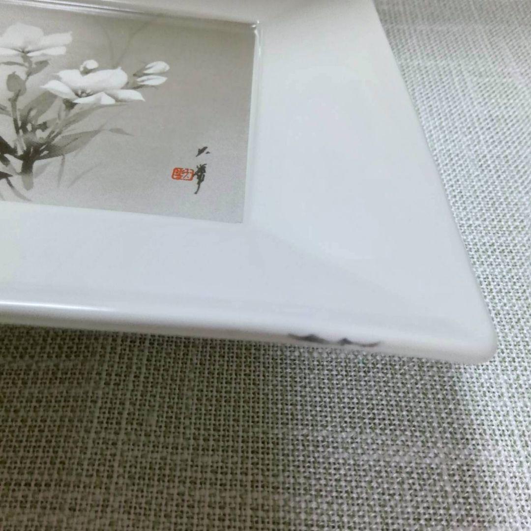 陶器製染付絵皿 手描き 水墨画 墨絵 日本画 【桔梗】日本画家 岡原大華