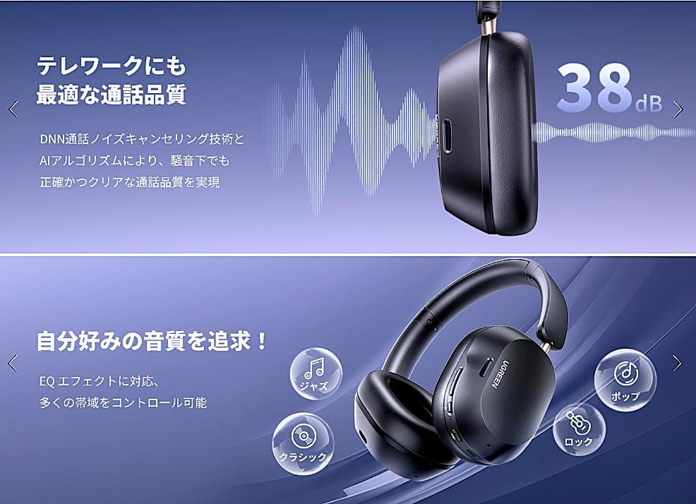 ⭕新品【UGREEN ワイヤレスヘッドホン HiTune Max5c 】白色