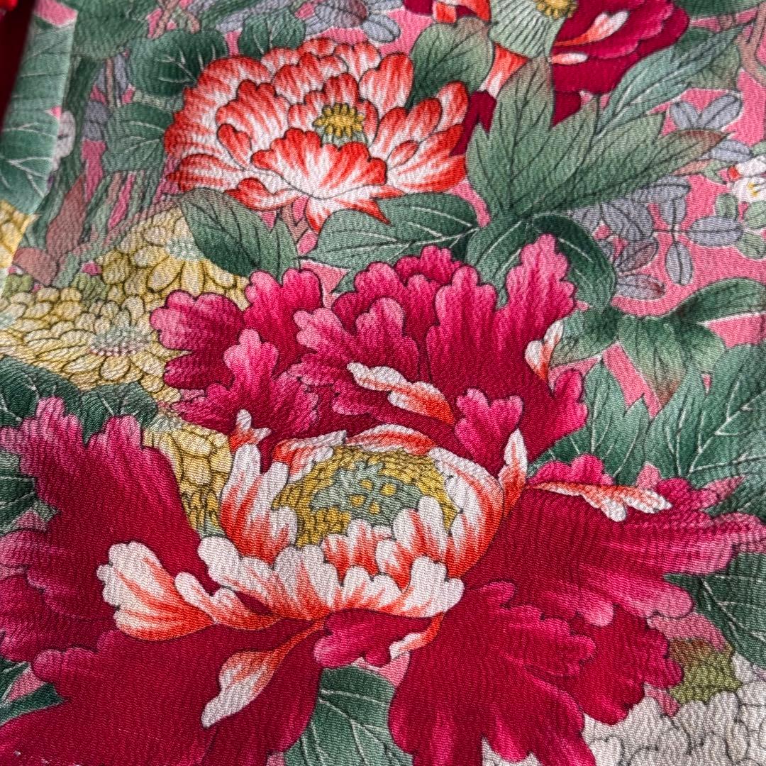 市松人形 12号(42cm)サイズの着物　比翼仕立てピンク桃色牡丹可愛く艶やかに