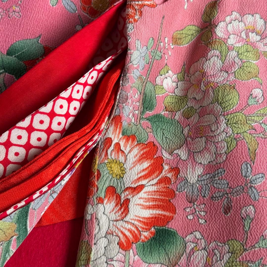 市松人形 12号(42cm)サイズの着物　比翼仕立てピンク桃色牡丹可愛く艶やかに