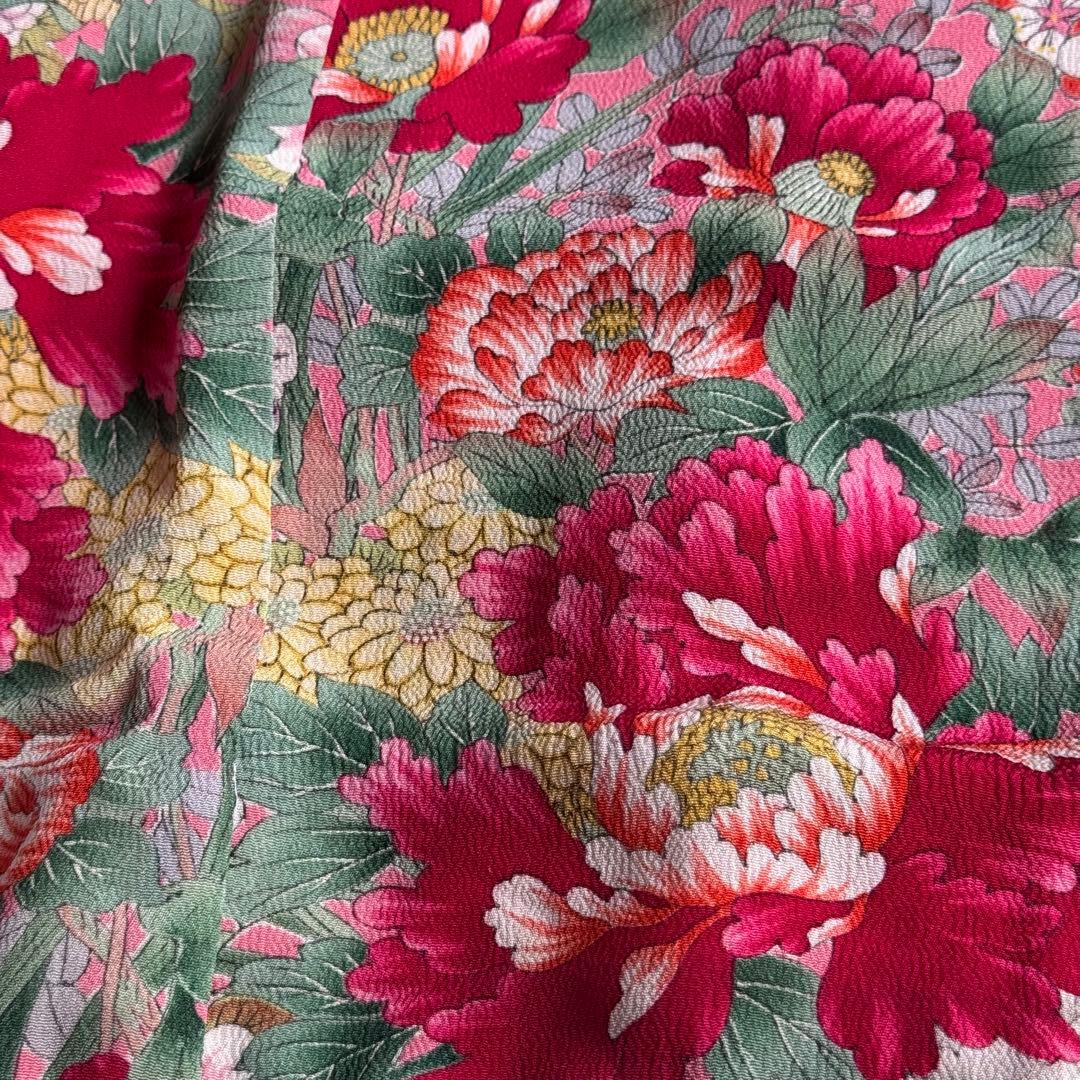 市松人形 12号(42cm)サイズの着物　比翼仕立てピンク桃色牡丹可愛く艶やかに