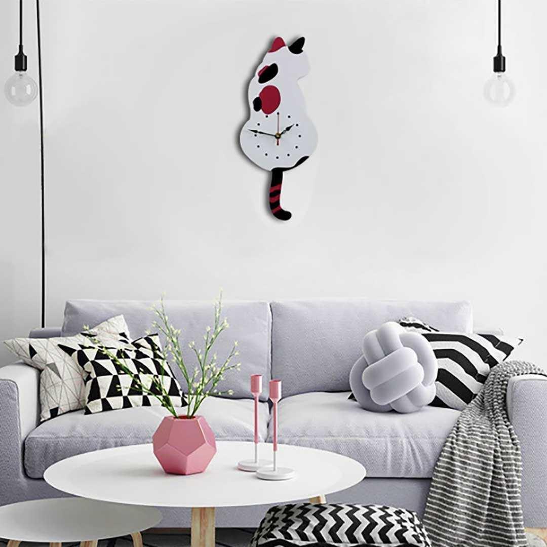 キャット振り子時計 ブラック　クロネコ　　黒猫　秒針付き