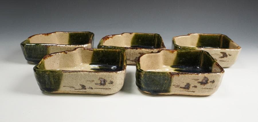 奥村松子 織部つなぎ小鉢 向付 五客 共箱 懐石道具