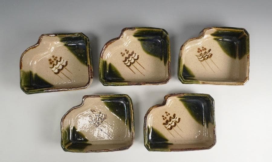 奥村松子 織部つなぎ小鉢 向付 五客 共箱 懐石道具