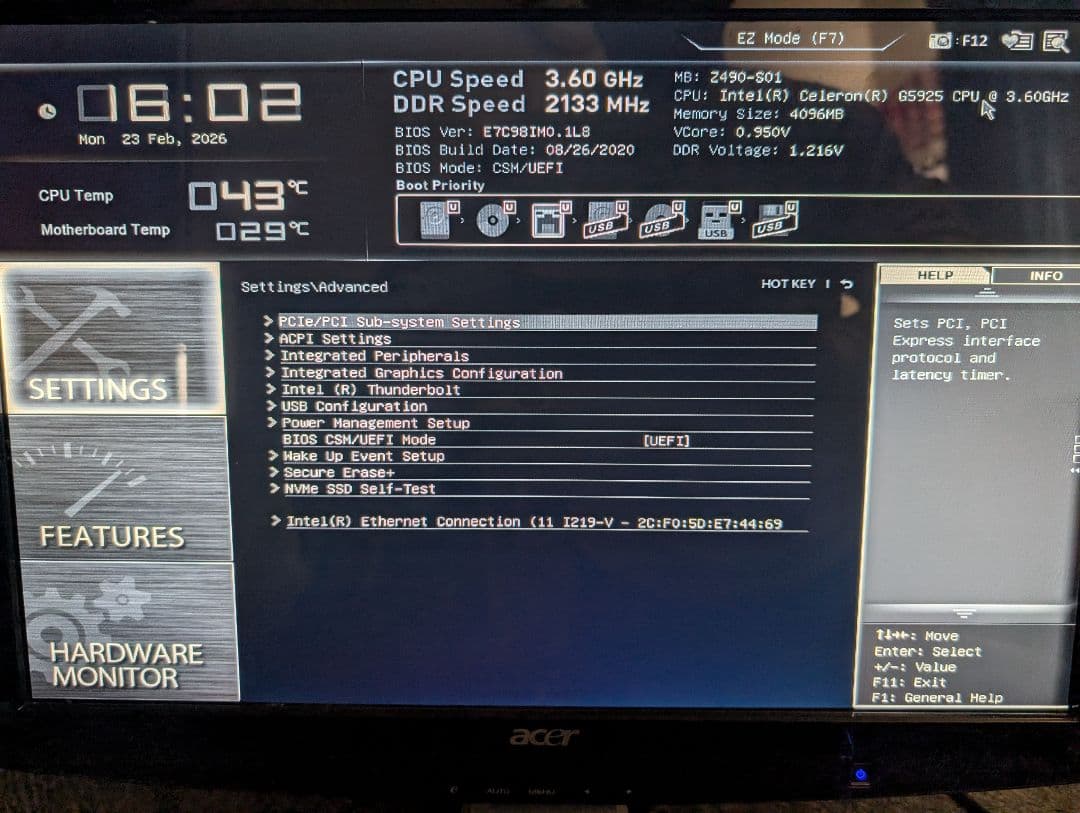 MSI Z490-S01マザーボードLGA1200