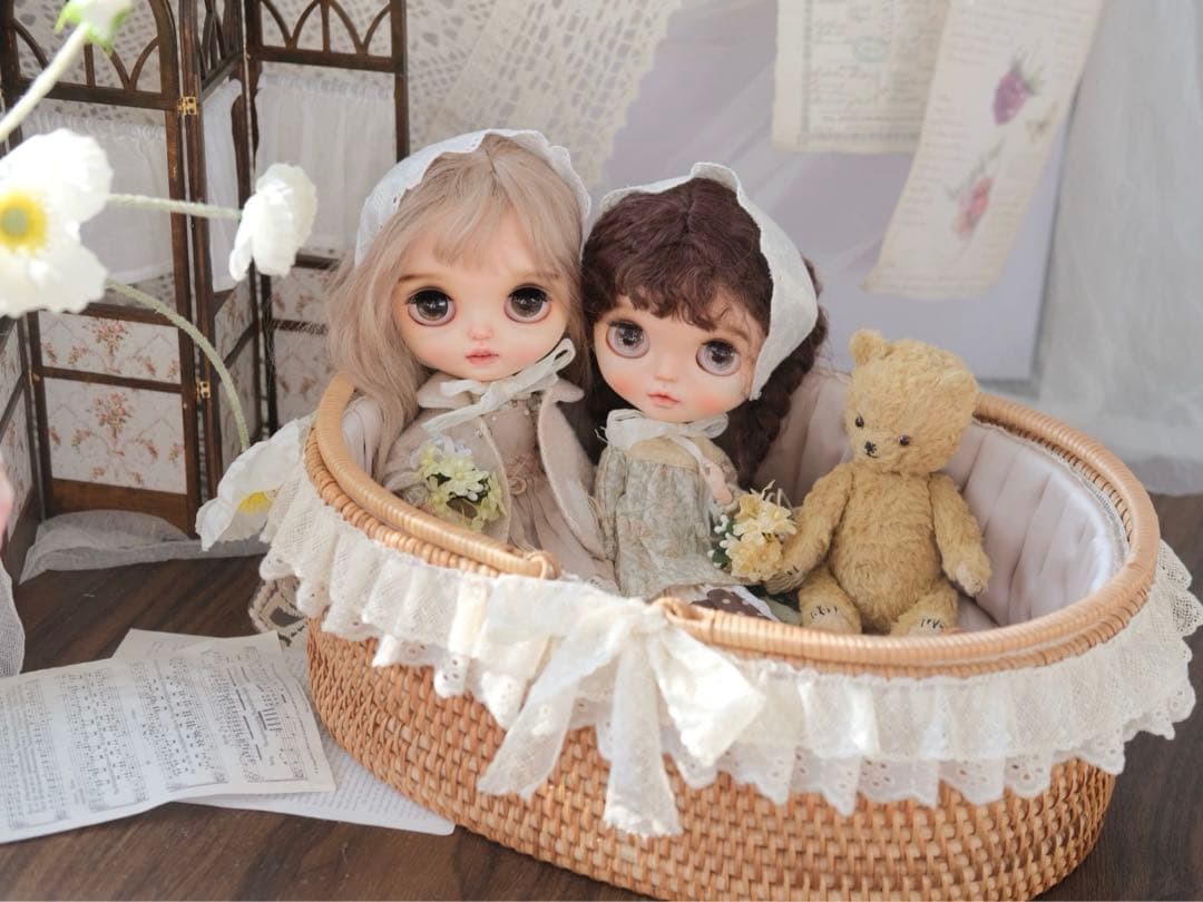 海外作家様 ハンドメイド ぬいぐるみカゴ 籠 藤編み 手作り 部屋収納