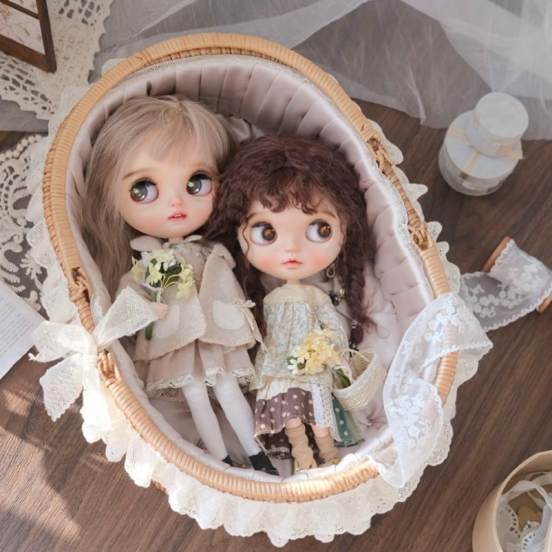 海外作家様 ハンドメイド ぬいぐるみカゴ 籠 藤編み 手作り 部屋収納