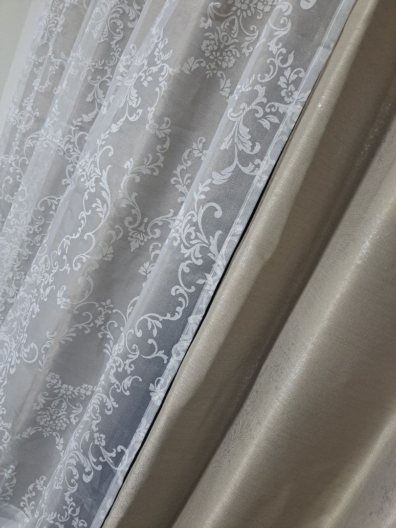 フランフランカーテン2枚セット　ブリス×ルシーラ1350×1000ベージュ