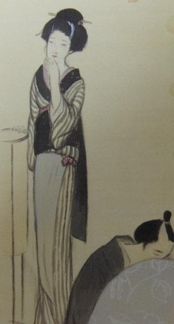 竹久夢二、【時雨の炬燵】、希少な大判額装用画集より、美品、新品額装付