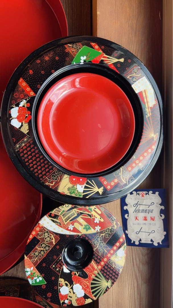 京洛 丸重 三段重箱　小皿4枚付き